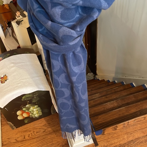 💋Huge Coach Scarf/poncho/wrap in blue tones and Coach fringe to match - Picture 3 of 6